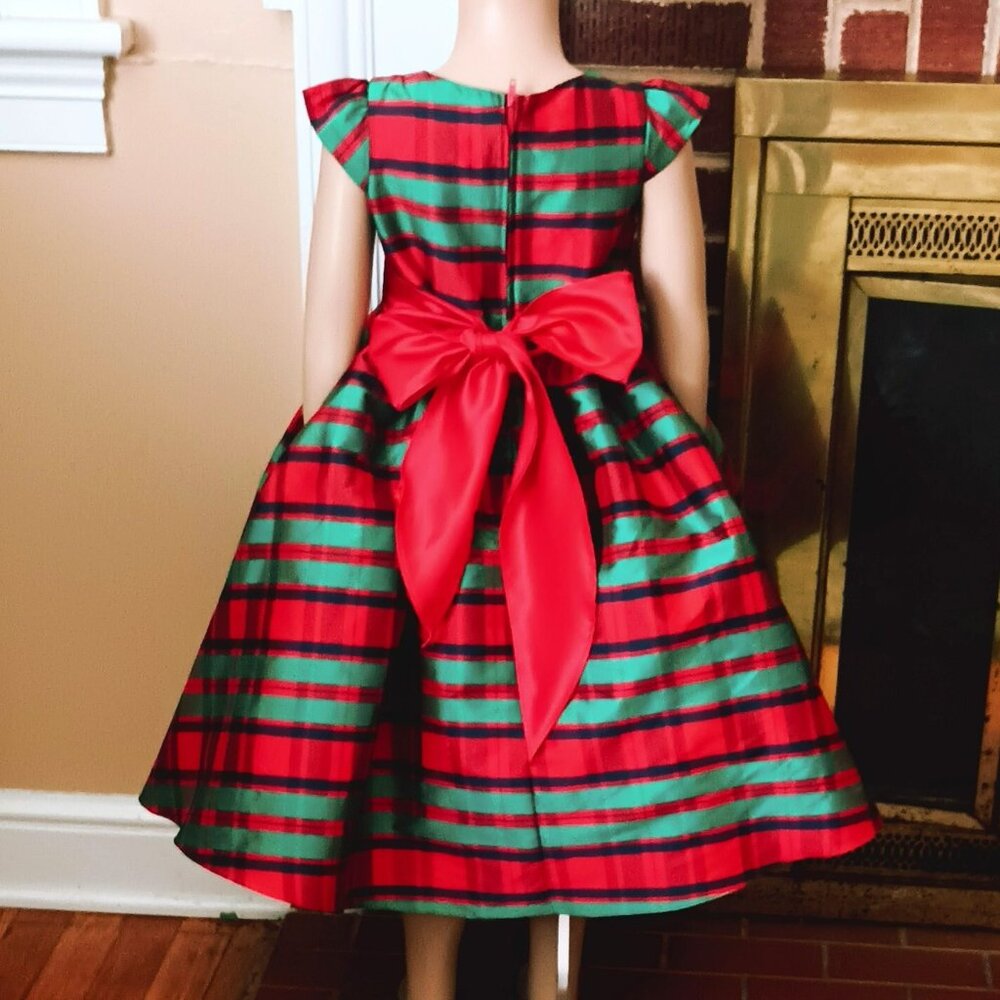 Ellie Kids Stripe Holiday Dress 4 Sleeveless Red & Green Fit & Flare Tie Back